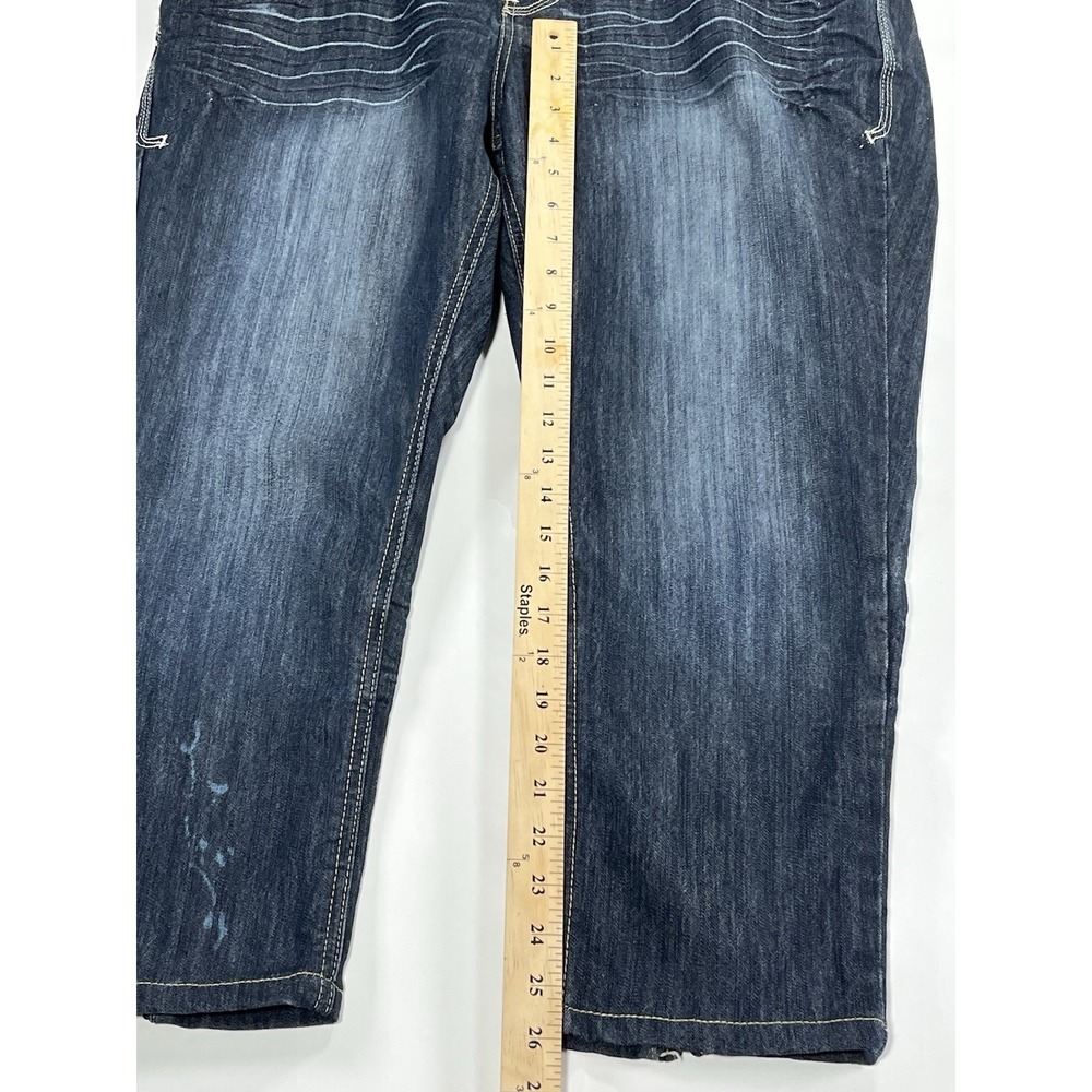 Vintage Rocawear Women's Jean Dark Wash Embellished Zipper Back Legs Capri Sz 16 - Picture 4 of 16